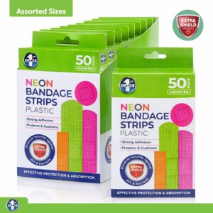 Neon Bandage Strips Assorted Sizes 50pk