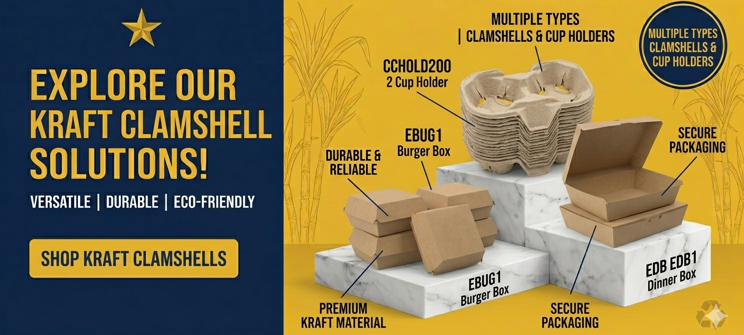 Kraft clamshells wholesale Australia including paper takeaway containers, kraft food boxes, eco-friendly food packaging and hospitality supplies.