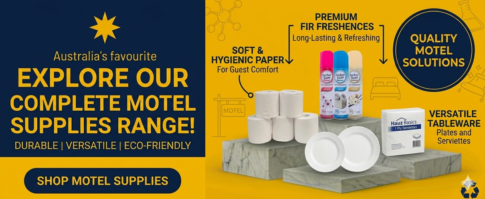 Motel cleaning supplies wholesale Australia including housekeeping products, hospitality cleaning chemicals, janitorial supplies and hygiene solutions.