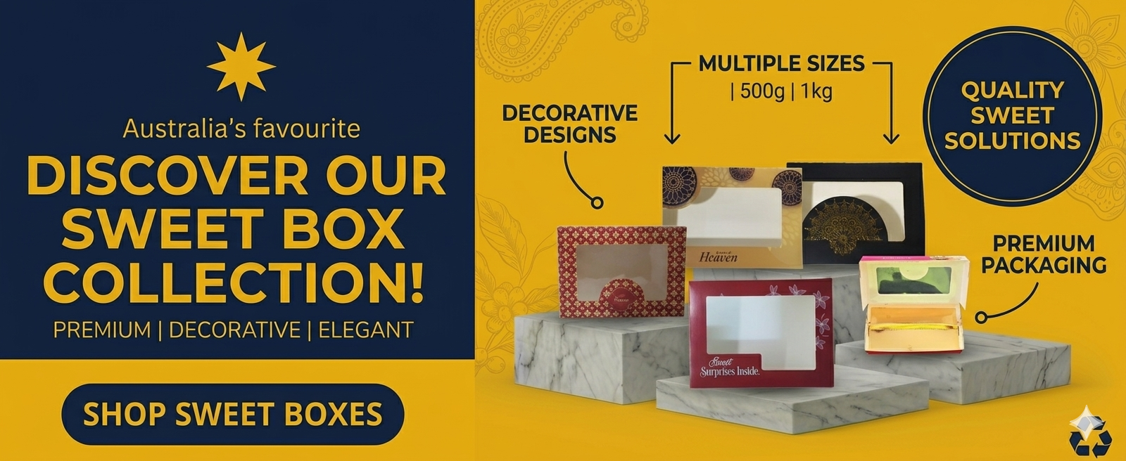 Sweet boxes wholesale Australia including kraft dessert boxes, bakery boxes, cake packaging boxes, pastry boxes and food packaging supplies.