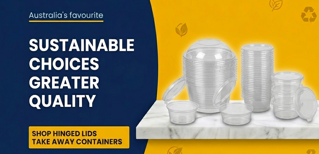Hinged lid take away containers wholesale Australia including clamshell food containers, foam takeaway containers, food delivery packaging and hospitality packaging supplies.