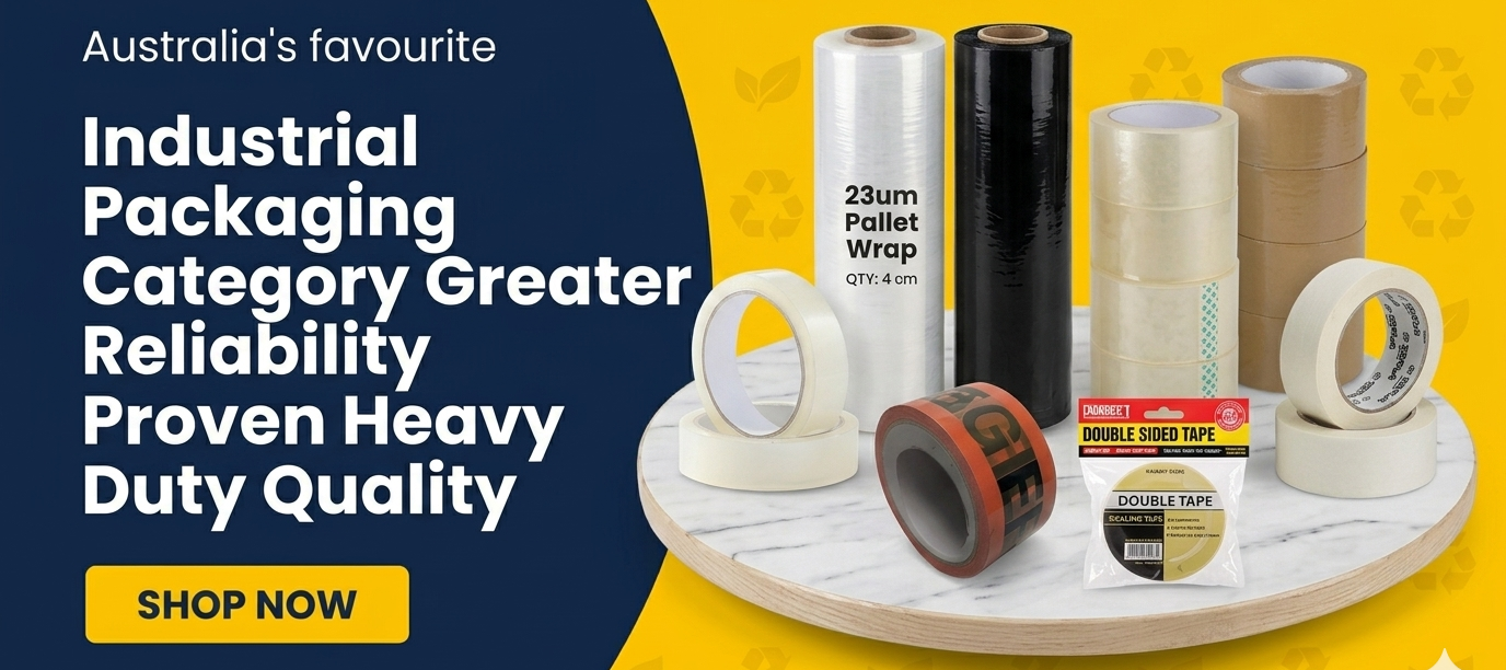 Industrial packaging supplies Australia including pallet wrap, stretch film, packaging tape, strapping products, protective packaging materials, warehouse consumables and wholesale packaging supplies.