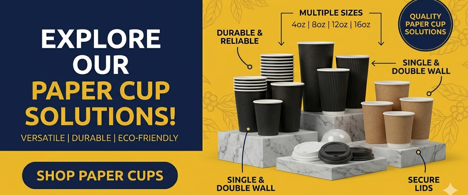 Paper cups wholesale Australia including kraft paper coffee cups, takeaway beverage cups, disposable drink cups and hospitality packaging supplies.