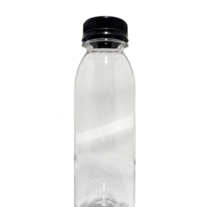 300ml Clear PET Plastic Juice Bottle with Black Tamper-Evident Screw Cap