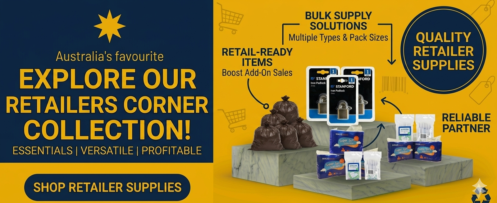 Retail packaging supplies wholesale Australia including shopping bags, store essentials, point-of-sale supplies and retail business products.