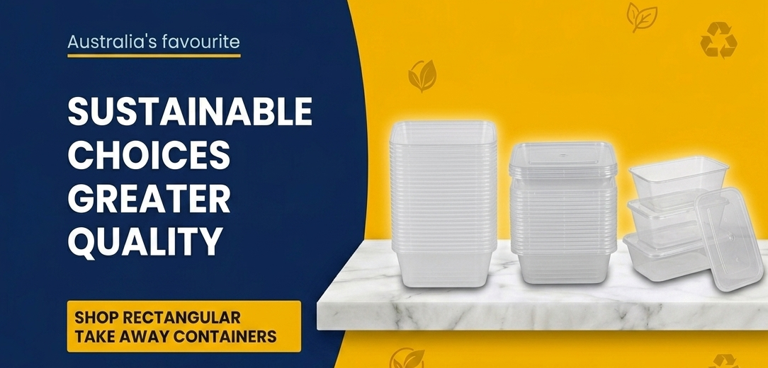 Rectangular take away containers wholesale Australia including food containers, meal prep containers, microwave-safe takeaway packaging and hospitality packaging supplies.