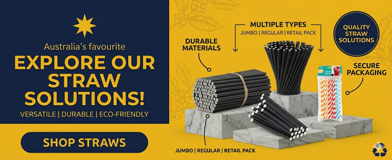 Paper straws wholesale Australia including eco-friendly drinking straws, biodegradable paper straws, disposable beverage accessories and sustainable hospitality supplies.