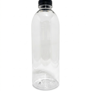 1000ml Clear PET Plastic Juice Bottle with Black Tamper-Evident Screw Cap - Image 1