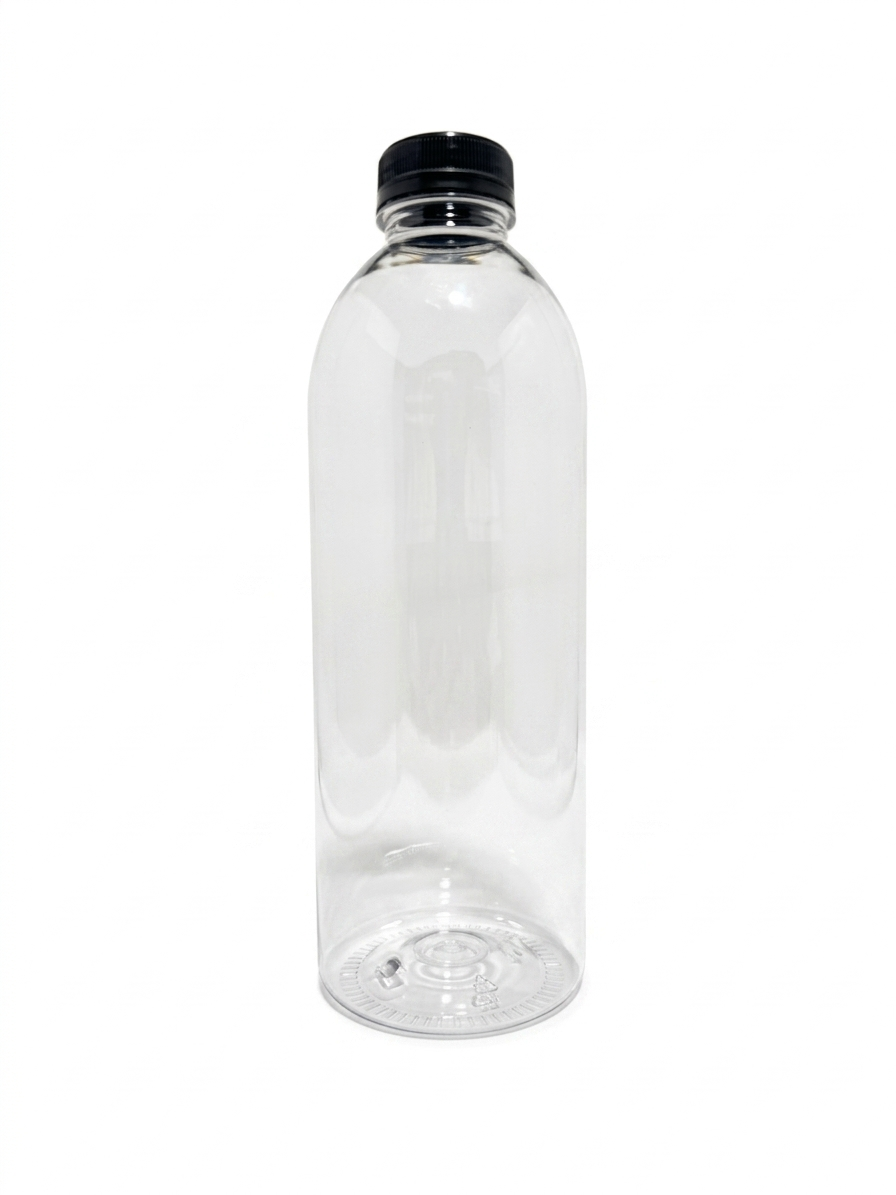 1000ml Clear PET Plastic Juice Bottle with Black Tamper-Evident Screw Cap
