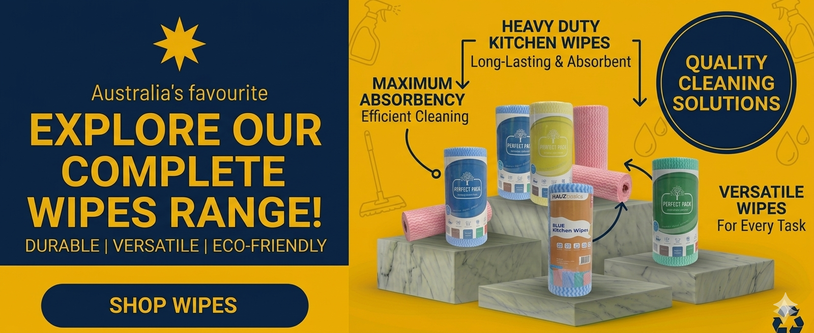 Cleaning wipes wholesale Australia including disposable wipes, disinfectant wipes, industrial cleaning wipes and workplace hygiene products.