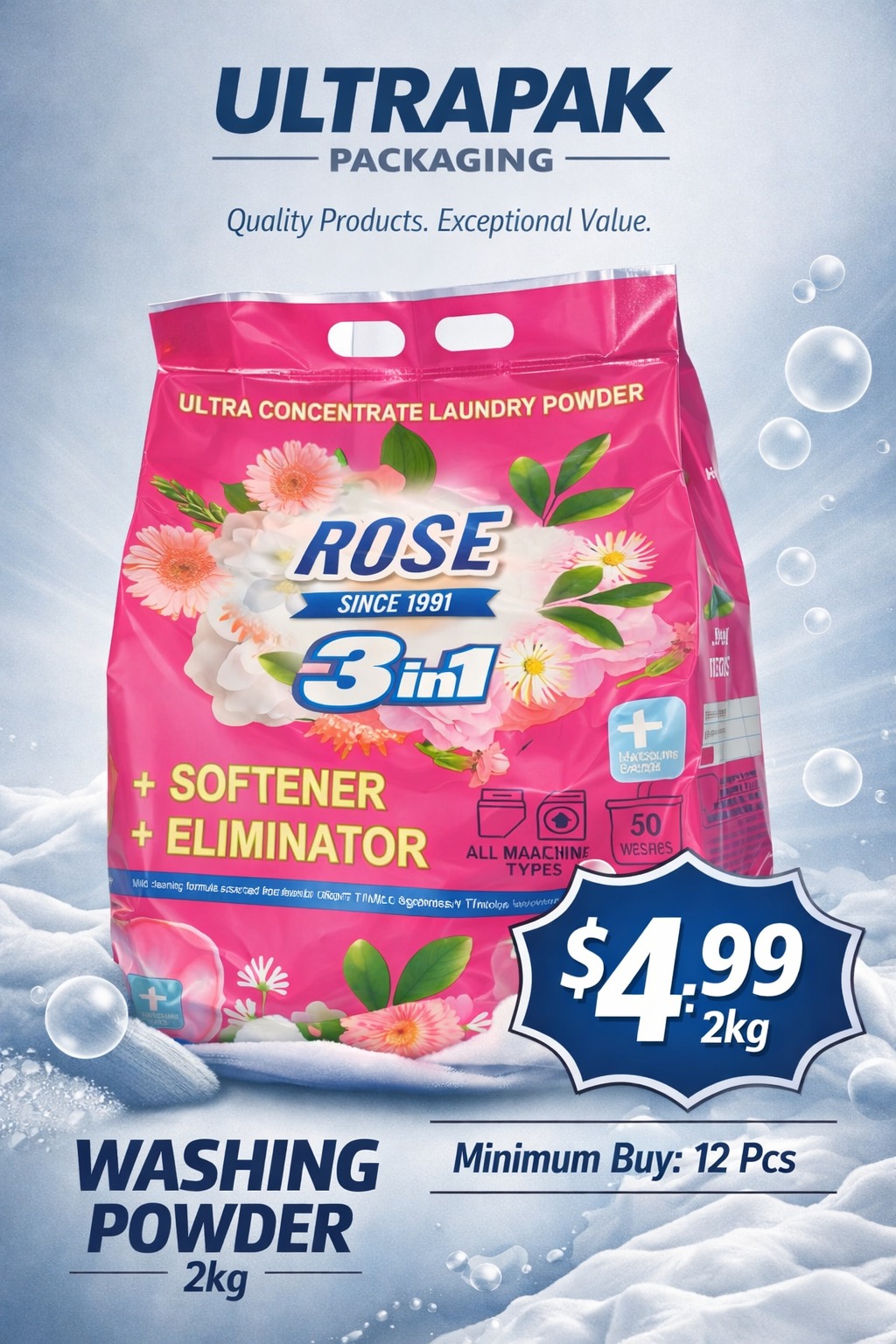 ROSE 3-in-1 Laundry Powder with Softener & Odor Eliminator